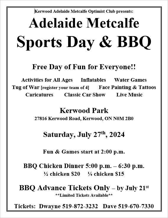 Advertisement for Sports Day and BBQ at Kerwood Park