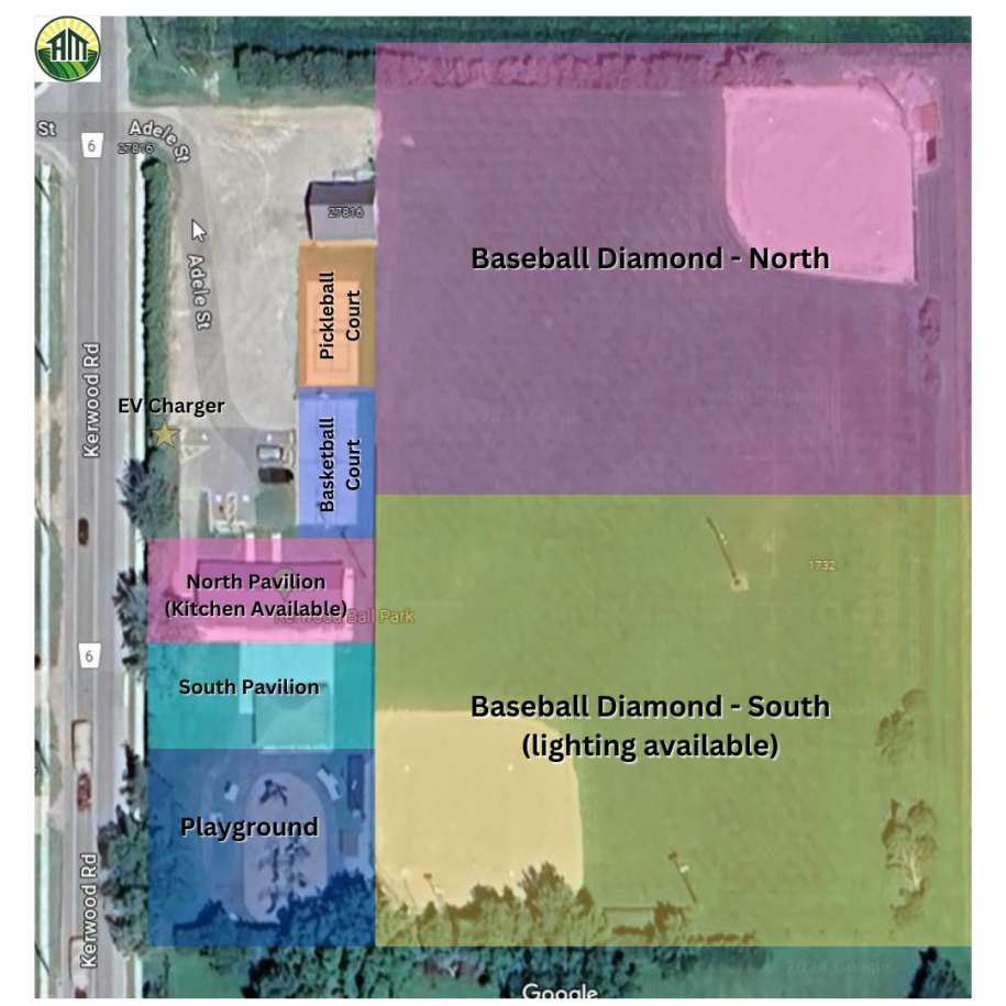 Map of Kerwood Park with amenties identified